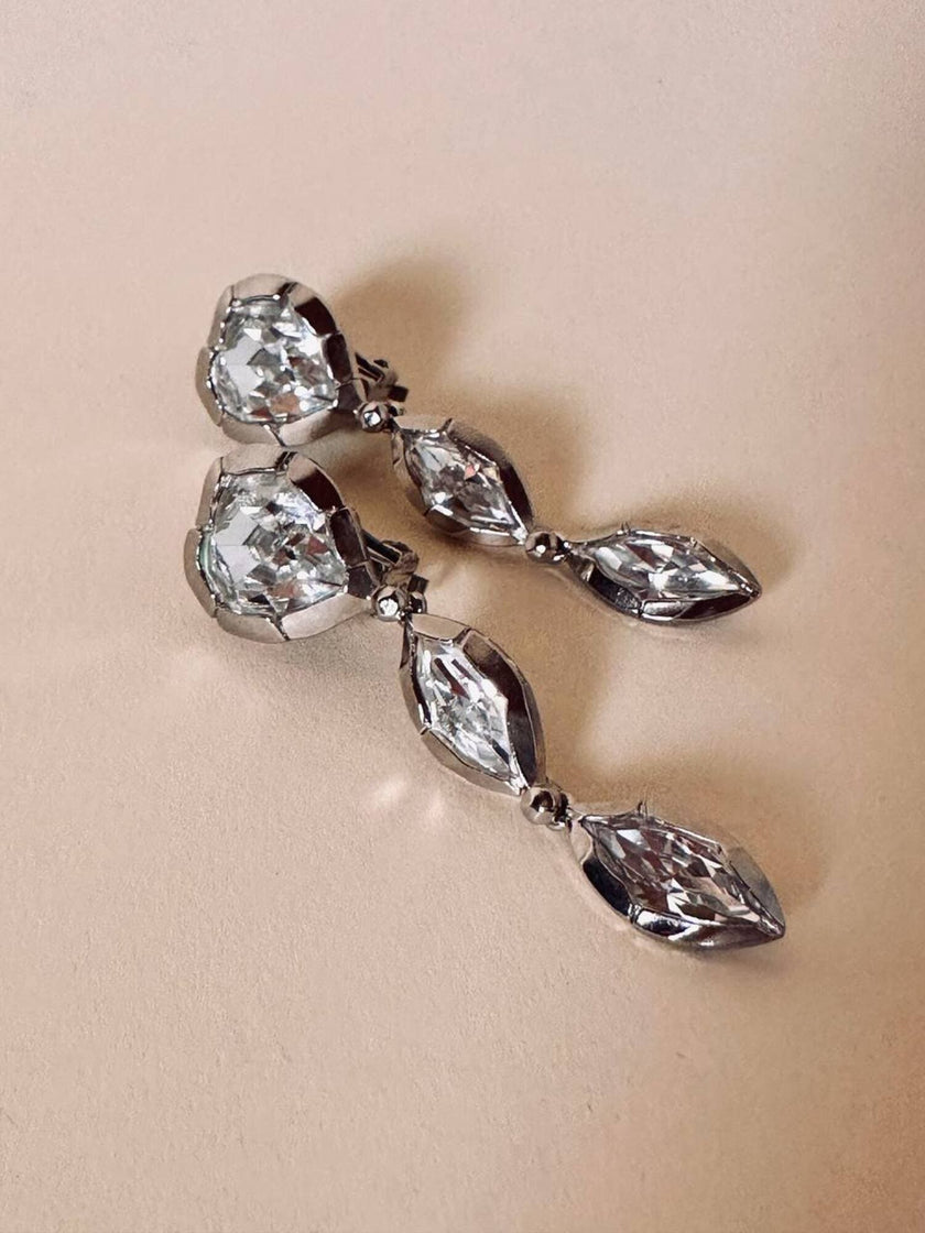 Clip pendenti argento con maxi strass “Yves Saint Laurent”