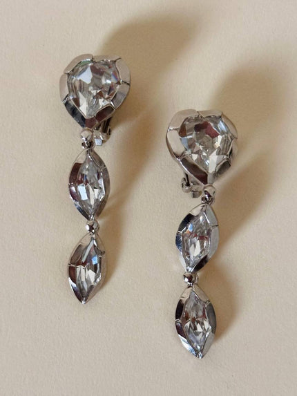 Clip pendenti argento con maxi strass “Yves Saint Laurent”