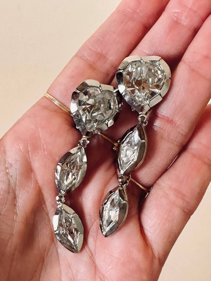 Clip pendenti argento con maxi strass “Yves Saint Laurent”