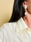 Clip pendenti con perle cabochon e strass rossi