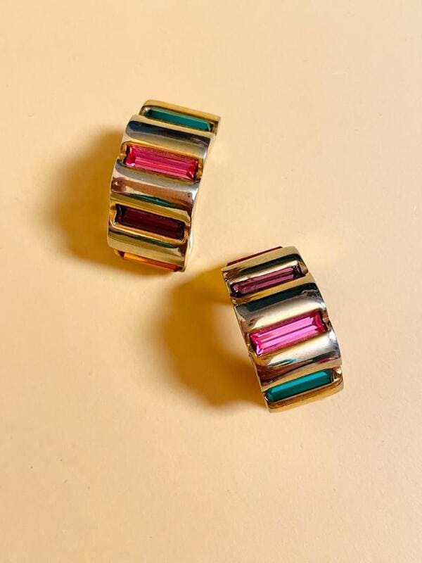 Clip oro con baguette multicolor