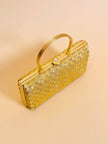 Clutch in metallo oro con motivo a intreccio