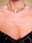 Collier in maglia metallica oro con cristalli incastonati