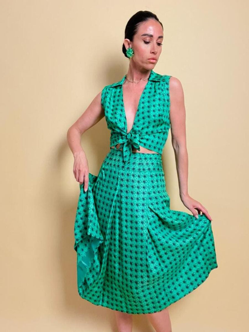 Completo sartoriale in seta verde smeraldo fantasia dadi