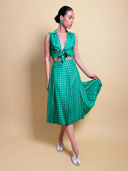 Completo sartoriale in seta verde smeraldo fantasia dadi