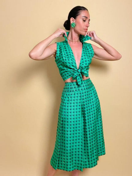 Completo sartoriale in seta verde smeraldo fantasia dadi