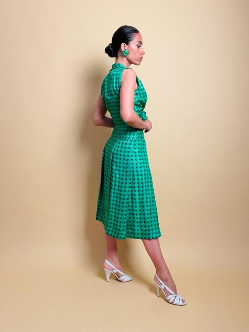 Completo sartoriale in seta verde smeraldo fantasia dadi