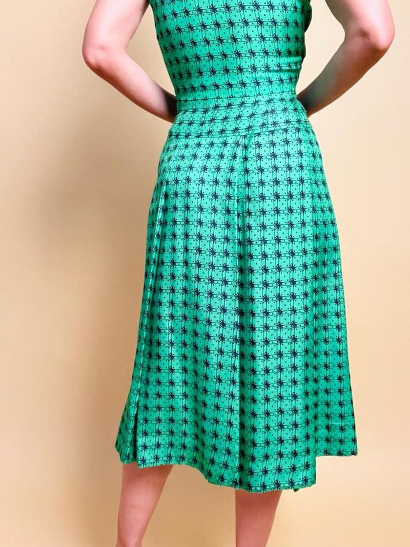 Completo sartoriale in seta verde smeraldo fantasia dadi