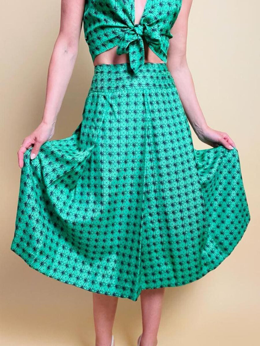 Completo sartoriale in seta verde smeraldo fantasia dadi