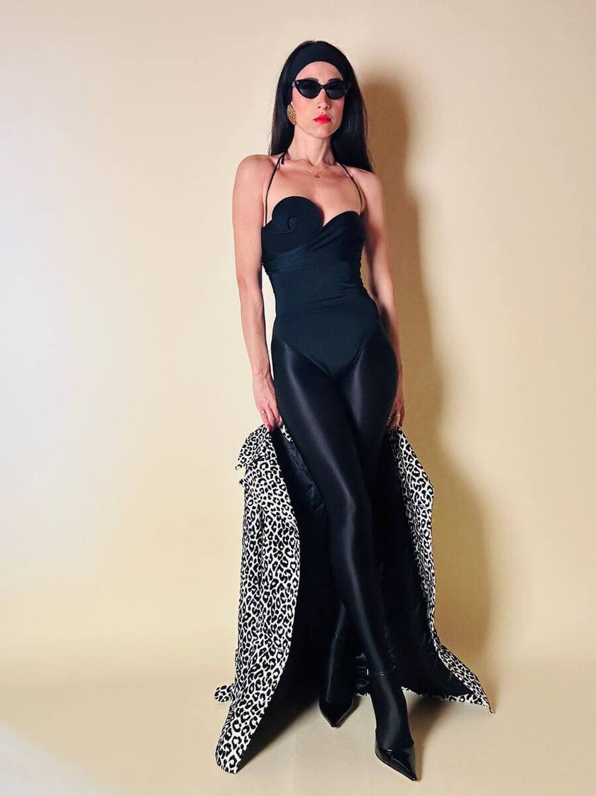 Costume intero nero con coppe preformate e dettaglio a riccio “La Perla”