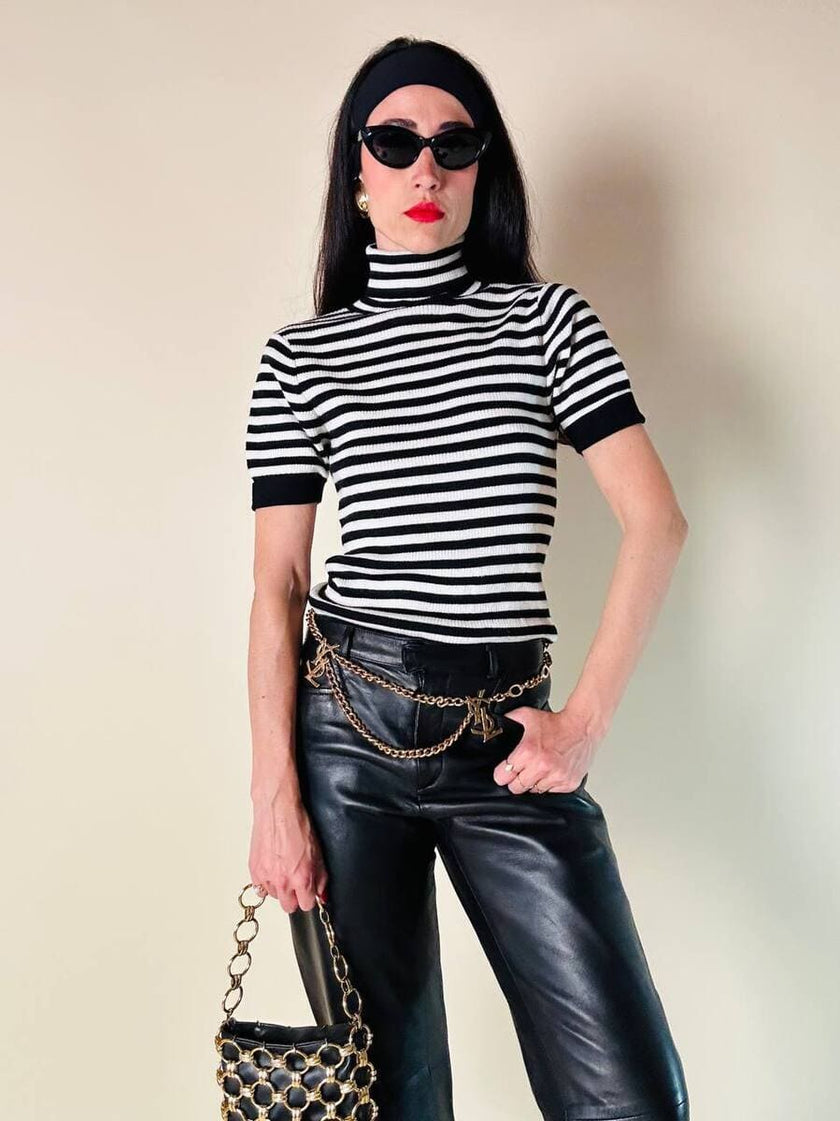 Dolcevita in pura lana a righe black and white
