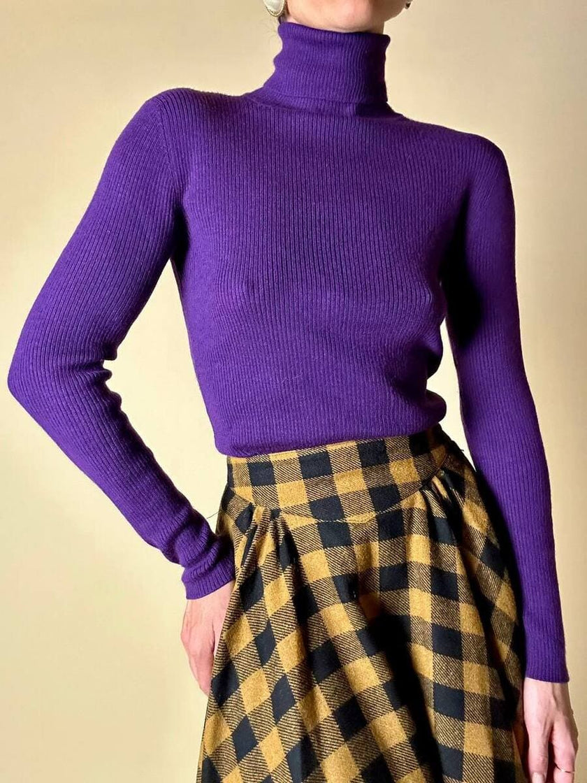 Dolcevita a costine viola in pura lana