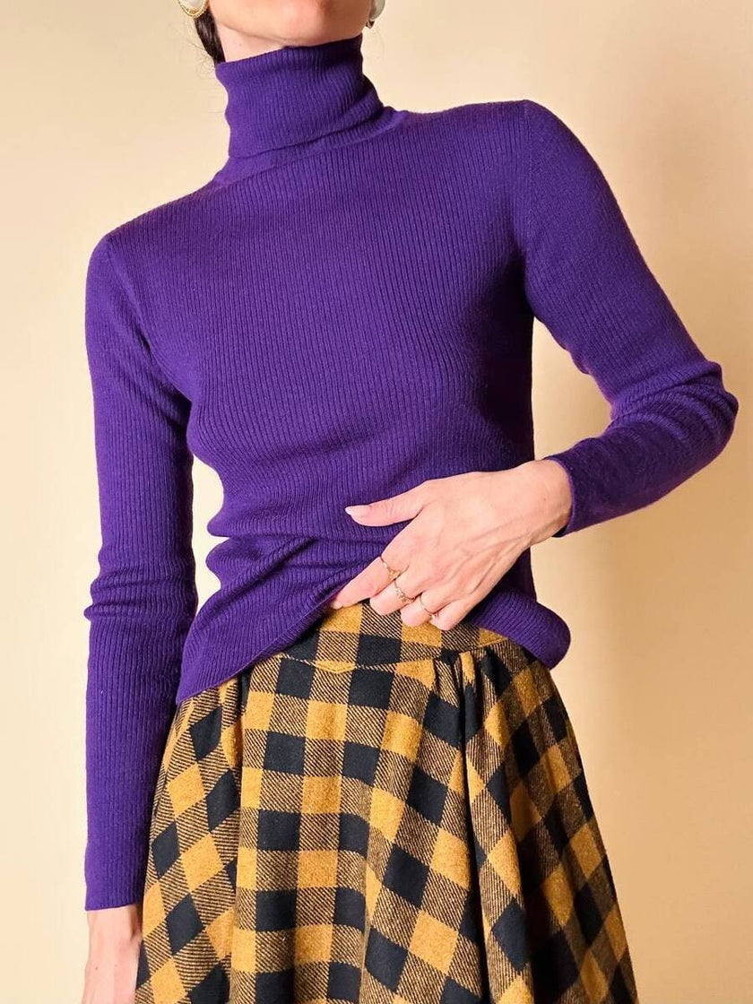 Dolcevita a costine viola in pura lana