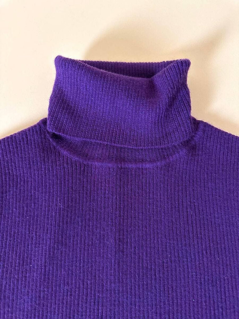 Dolcevita a costine viola in pura lana