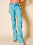 Ensemble top/pantalone turchese in lino e whips “Paola Frani”
