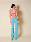 Ensemble top/pantalone turchese in lino e whips “Paola Frani”