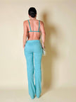 Ensemble top/pantalone turchese in lino e whips “Paola Frani”