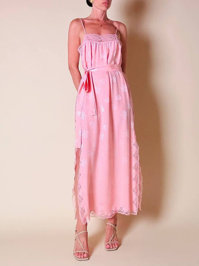 Ensemble in seta Jacquard rosa “Yves Saint Laurent”