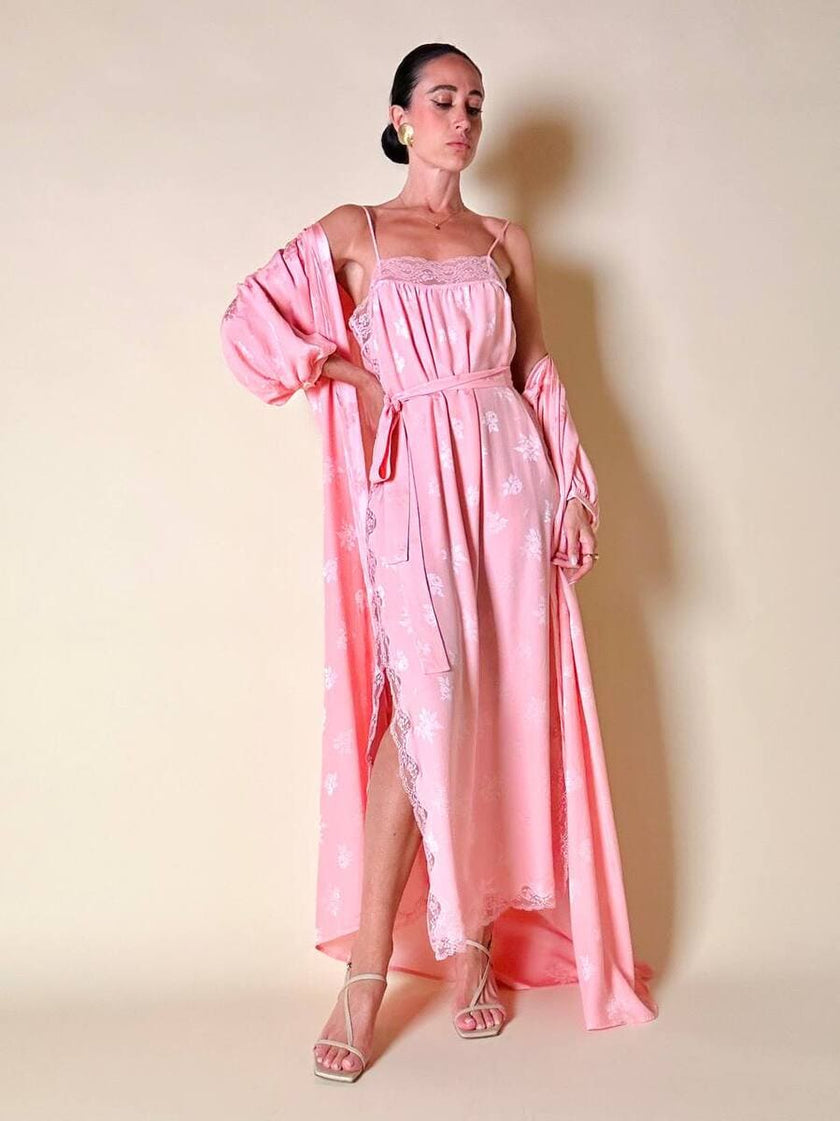 Ensemble in seta Jacquard rosa “Yves Saint Laurent”