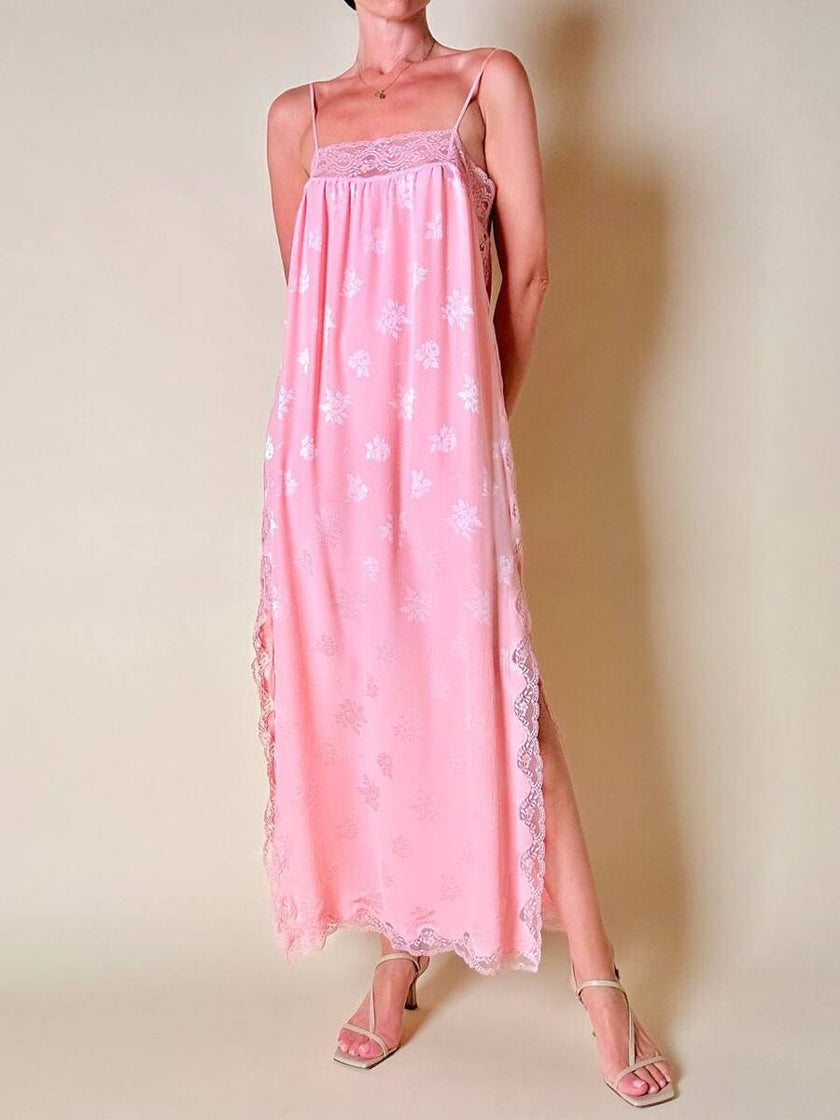 Ensemble in seta Jacquard rosa “Yves Saint Laurent”