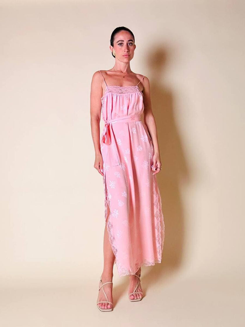 Ensemble in seta Jacquard rosa “Yves Saint Laurent”