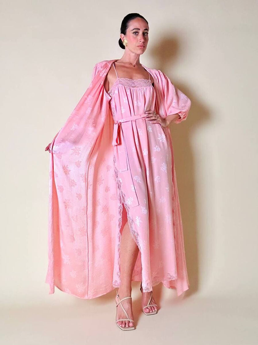 Ensemble in seta Jacquard rosa “Yves Saint Laurent”
