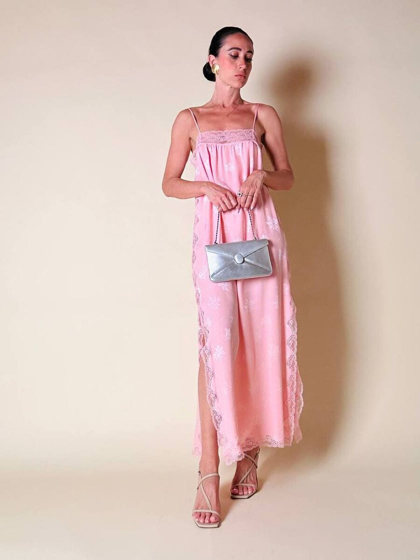 Ensemble in seta Jacquard rosa “Yves Saint Laurent”