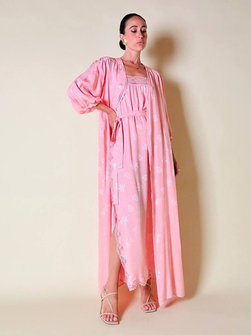 Ensemble in seta Jacquard rosa “Yves Saint Laurent”