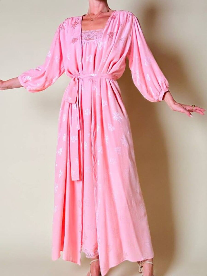 Ensemble in seta Jacquard rosa “Yves Saint Laurent”