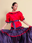 Ensemble in seta rosso e nero fantasia pois 