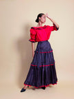 Ensemble in seta rosso e nero fantasia pois 
