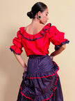 Ensemble in seta rosso e nero fantasia pois 