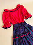 Ensemble in seta rosso e nero fantasia pois 