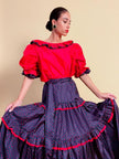 Ensemble in seta rosso e nero fantasia pois 