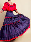 Ensemble in seta rosso e nero fantasia pois 