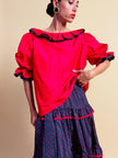 Ensemble in seta rosso e nero fantasia pois 