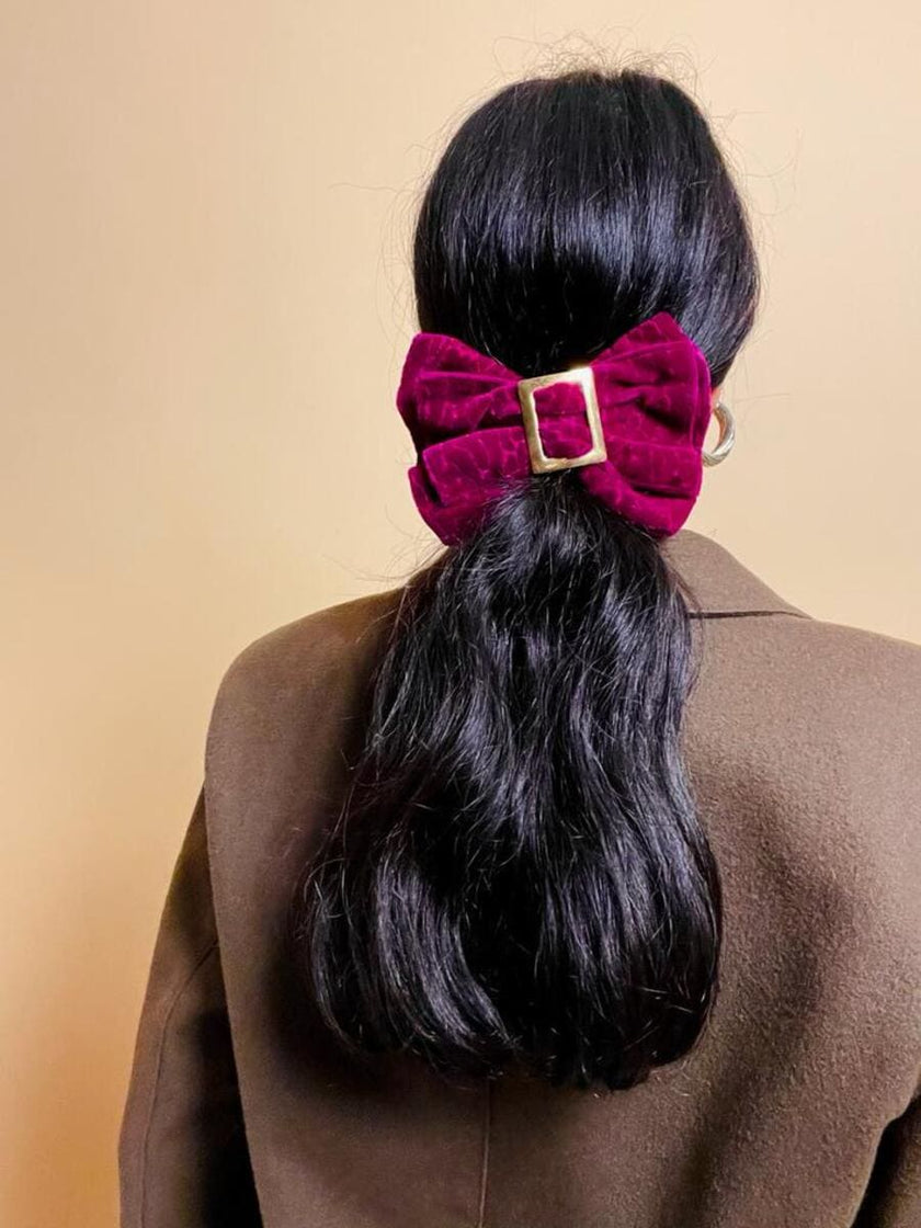 Fiocco per capelli in velluto dévoré color mosto