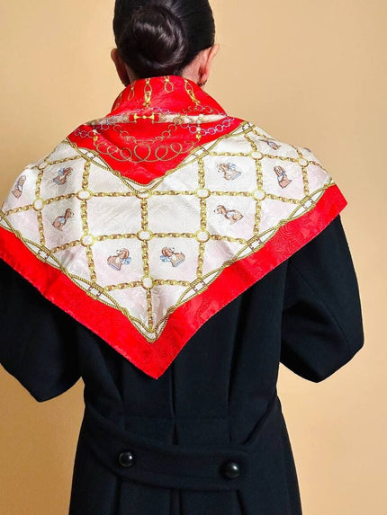 Foulard in seta Jaquard fantasia barocca con cagnolini 