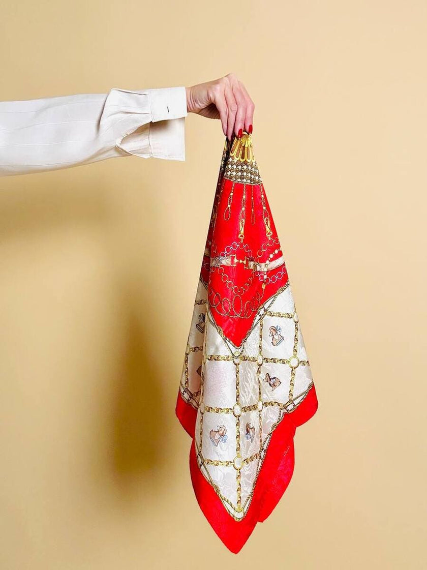 Foulard in seta Jaquard fantasia barocca con cagnolini 