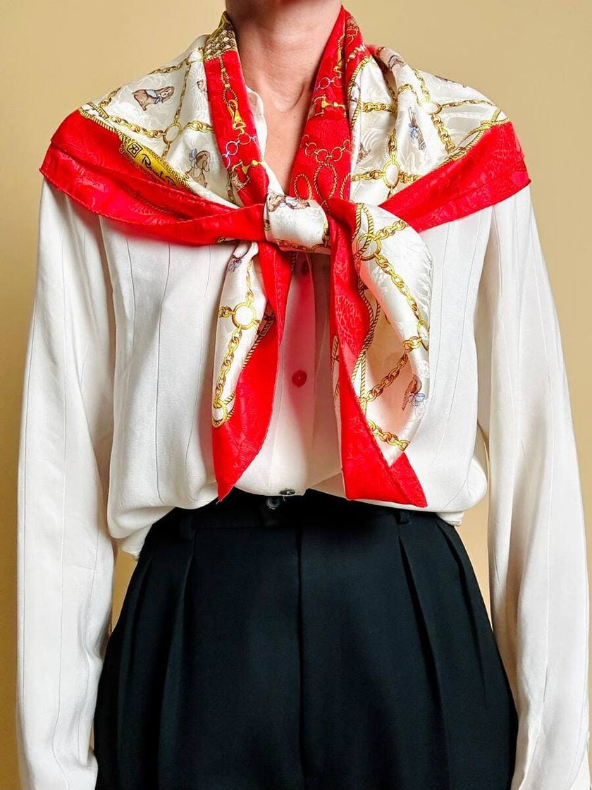 Foulard in seta Jaquard fantasia barocca con cagnolini 