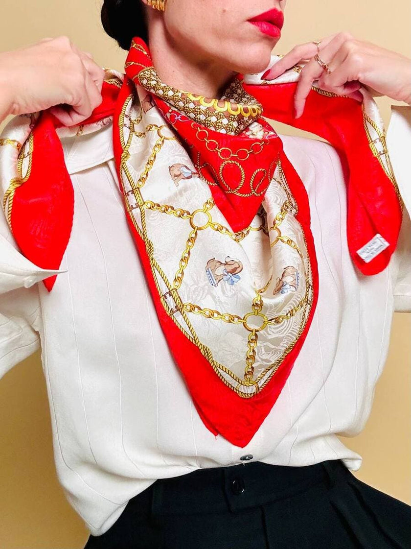 Foulard in seta Jaquard fantasia barocca con cagnolini 