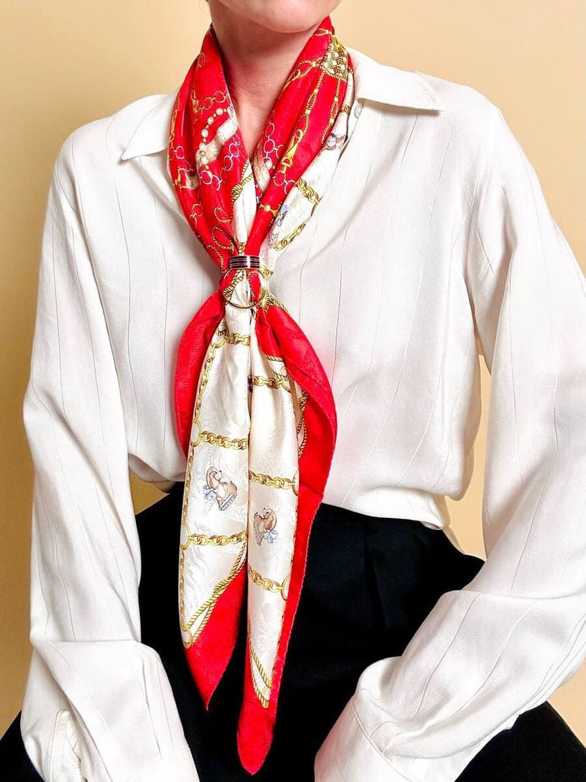 Foulard in seta Jaquard fantasia barocca con cagnolini 