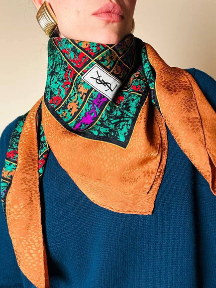 Foulard in seta Jacquard stampa tweed multicolor “Yves Saint Laurent”