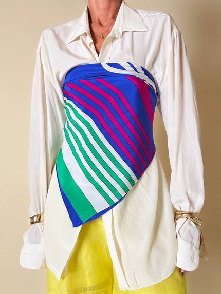Foulard in seta multicolor con maxi logo “Yves Saint Laurent”