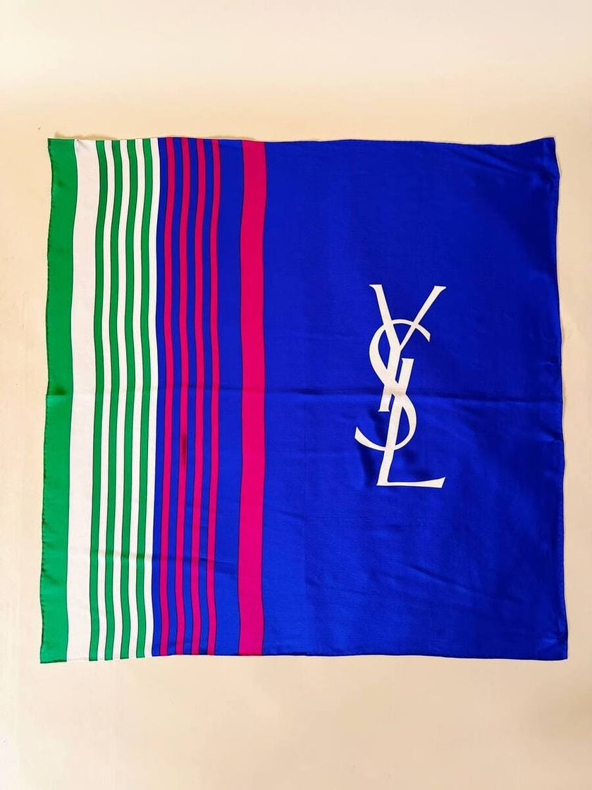 Foulard in seta multicolor con maxi logo “Yves Saint Laurent”
