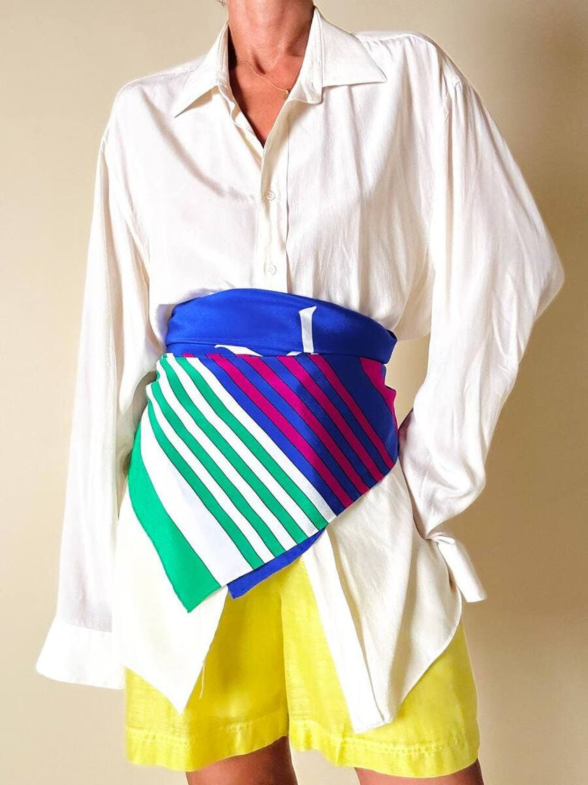 Foulard in seta multicolor con maxi logo “Yves Saint Laurent”