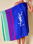 Foulard in seta multicolor con maxi logo “Yves Saint Laurent”