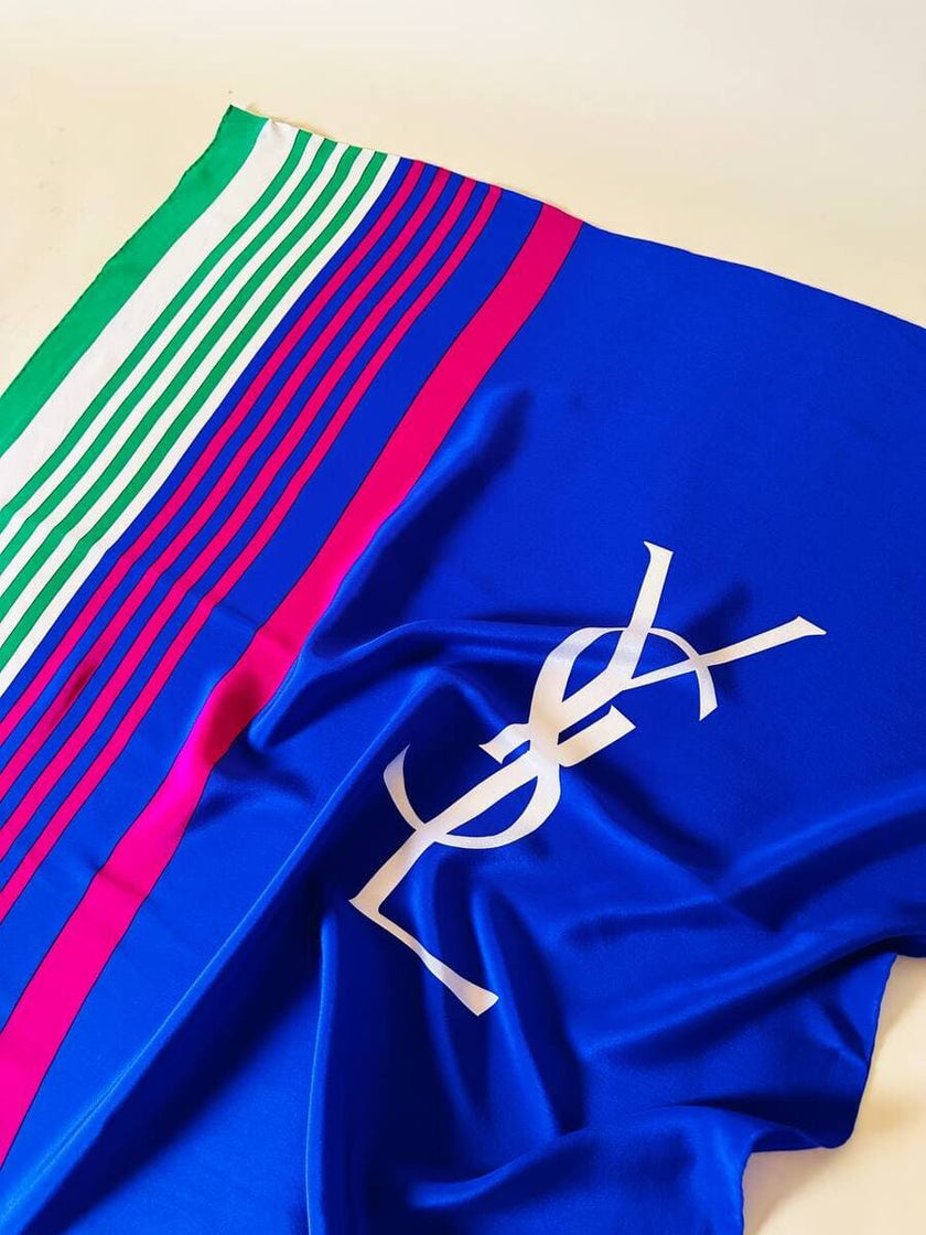 Foulard in seta multicolor con maxi logo “Yves Saint Laurent”