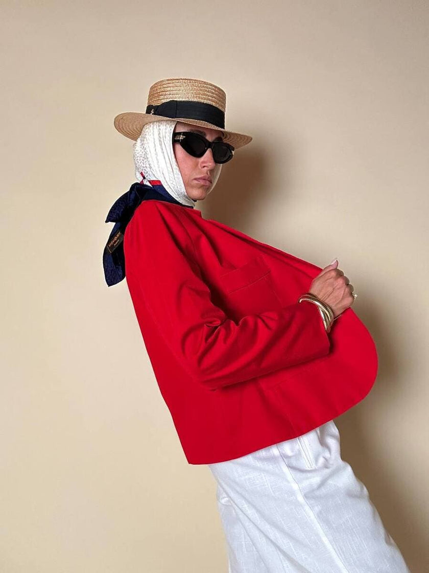 Blazer corto in cotone rosso “Yves Saint Laurent”