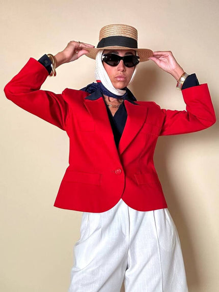 Blazer corto in cotone rosso “Yves Saint Laurent”